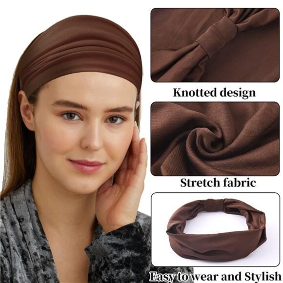 Wide Headbands for Women No Slip African Boho Headbands Solid Bandana Headbands - Picture 3 of 7